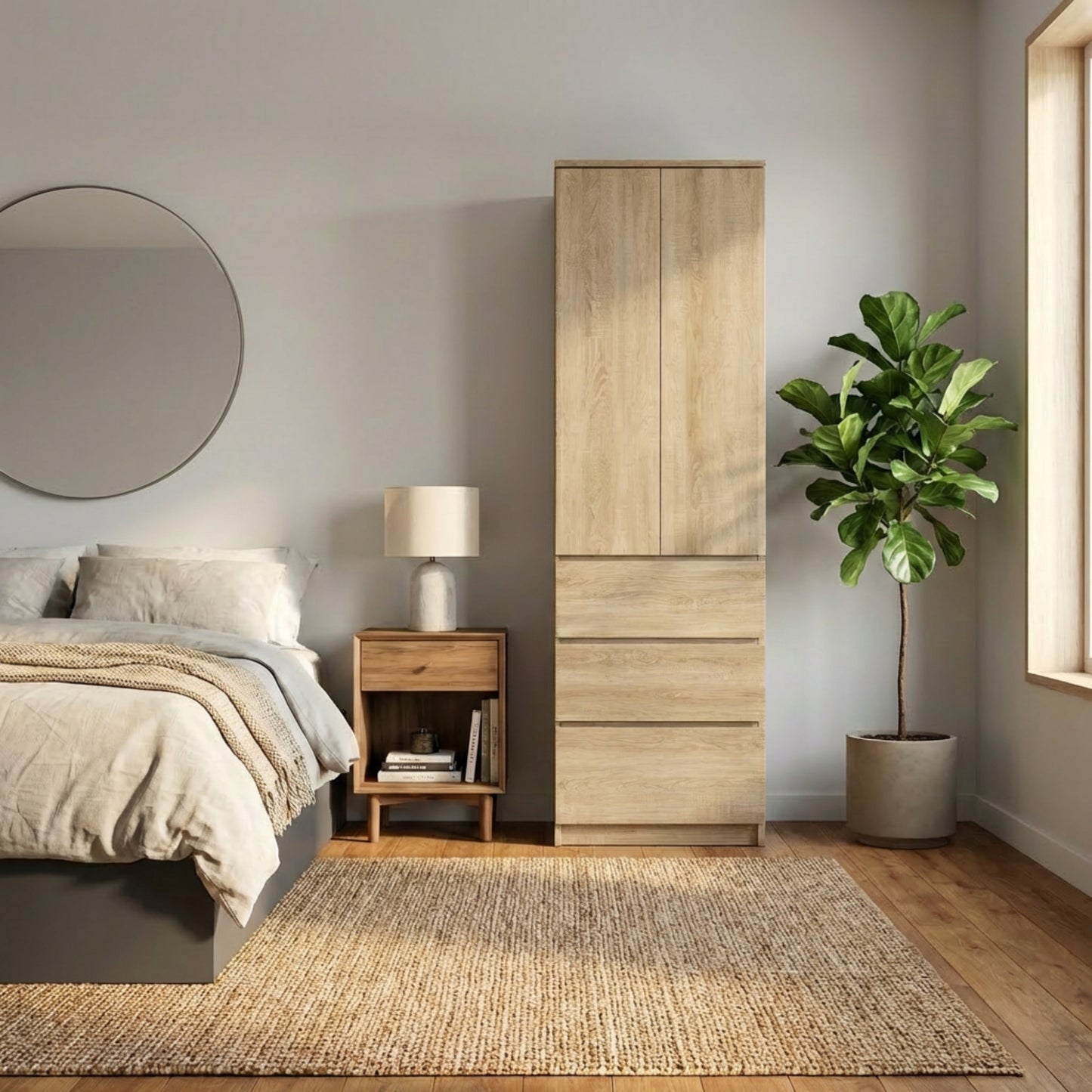 Home Collective Kleiderschrank mit Tür 50x40x180 cm – Garderobenschrank & Mehrzweckschrank mit 3–5 Einlegeböden und optional Schubladen Schrank für Schlafzimmer Flur Büro