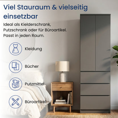 Home Collective Kleiderschrank mit Tür 50x40x180 cm – Garderobenschrank & Mehrzweckschrank mit 3–5 Einlegeböden und optional Schubladen Schrank für Schlafzimmer Flur Büro