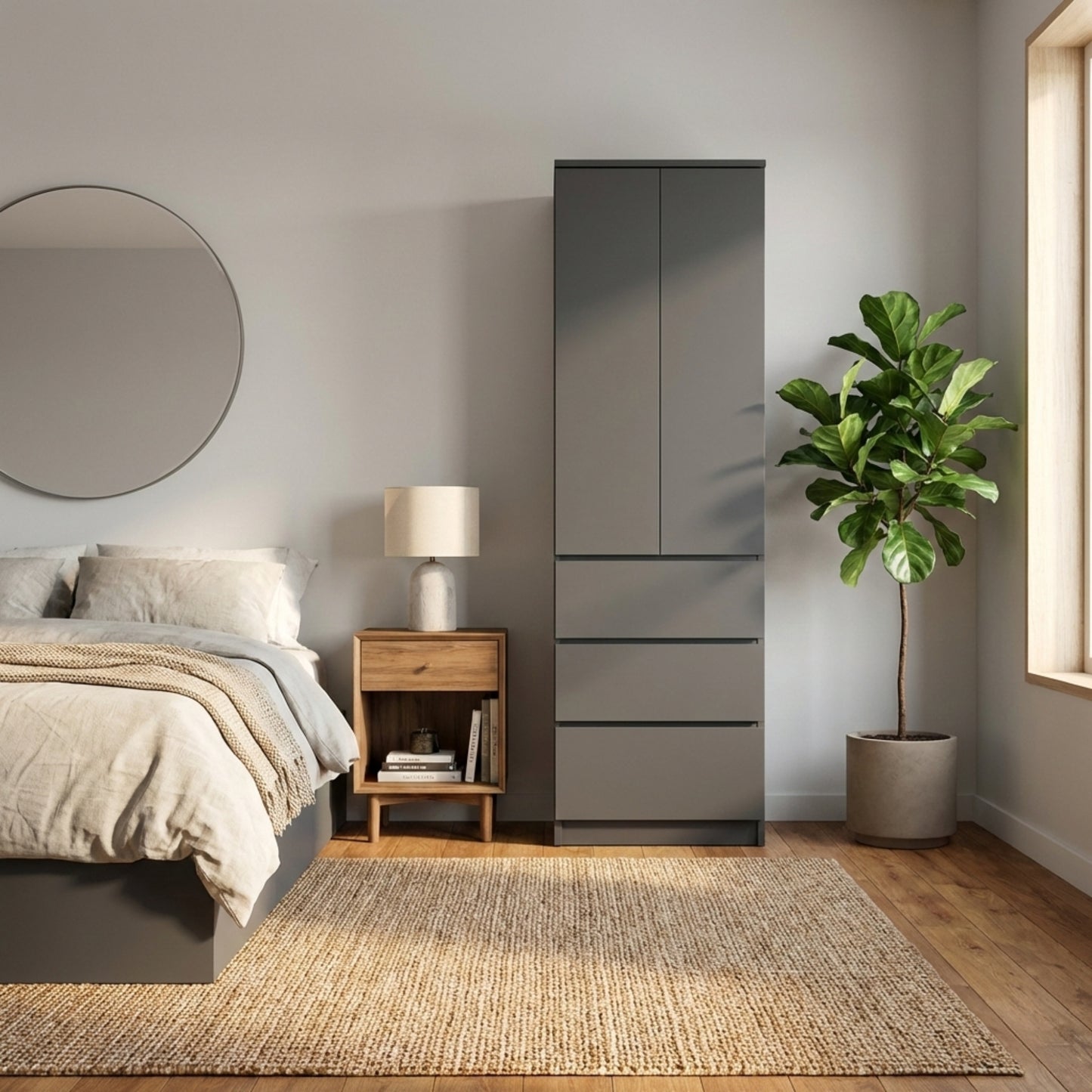 Home Collective Kleiderschrank mit Tür 50x40x180 cm – Garderobenschrank & Mehrzweckschrank mit 3–5 Einlegeböden und optional Schubladen Schrank für Schlafzimmer Flur Büro