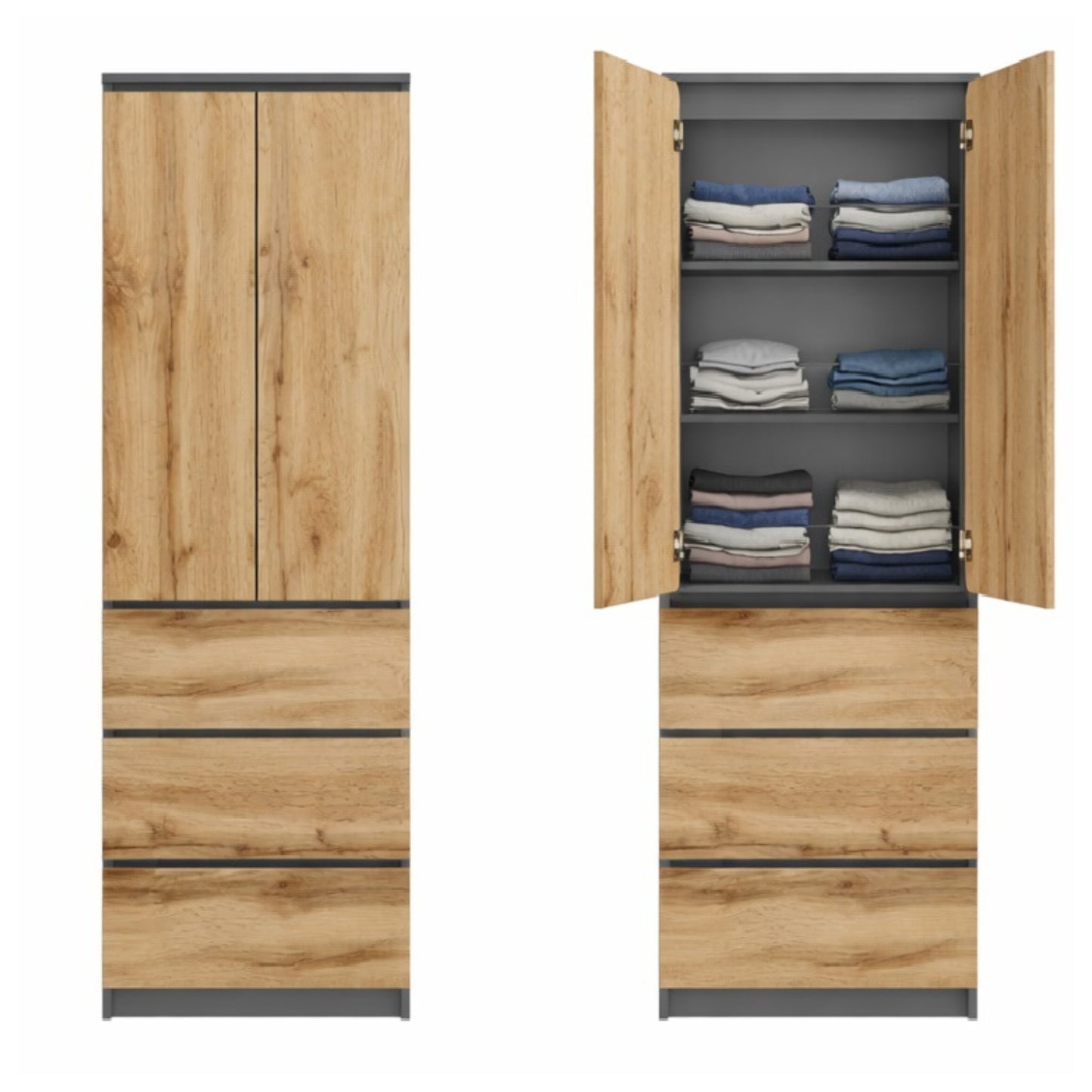 Home Collective Kleiderschrank mit Tür 50x40x180 cm – Garderobenschrank & Mehrzweckschrank mit 3–5 Einlegeböden und optional Schubladen Schrank für Schlafzimmer Flur Büro