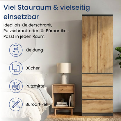 Home Collective Kleiderschrank mit Tür 50x40x180 cm – Garderobenschrank & Mehrzweckschrank mit 3–5 Einlegeböden und optional Schubladen Schrank für Schlafzimmer Flur Büro