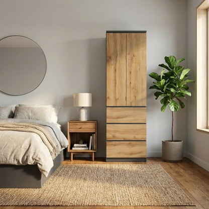 Home Collective Kleiderschrank mit Tür 50x40x180 cm – Garderobenschrank & Mehrzweckschrank mit 3–5 Einlegeböden und optional Schubladen Schrank für Schlafzimmer Flur Büro