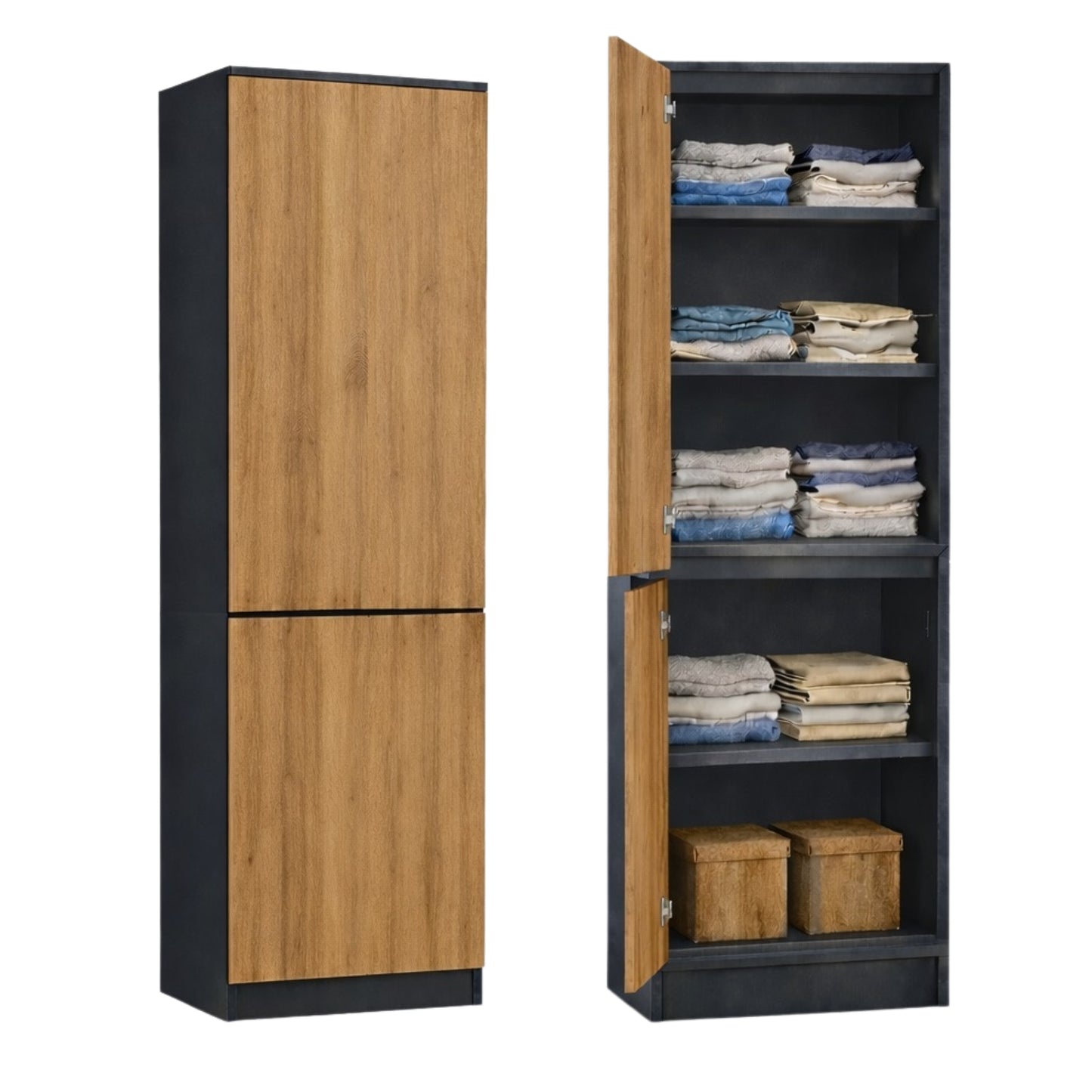 Home Collective Kleiderschrank mit Tür 50x40x180 cm – Garderobenschrank & Mehrzweckschrank mit 3–5 Einlegeböden und optional Schubladen Schrank für Schlafzimmer Flur Büro