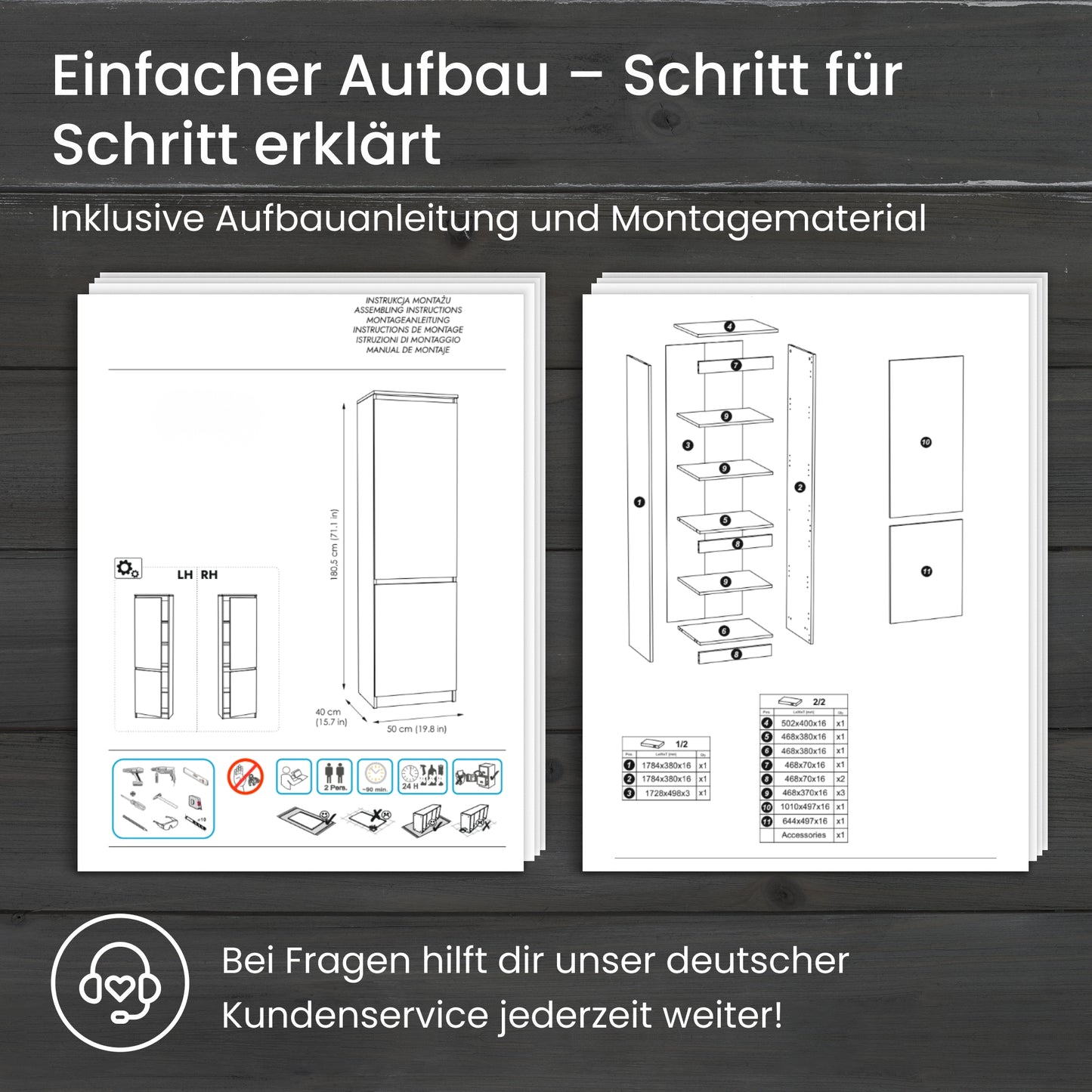 Home Collective Kleiderschrank mit Tür 50x40x180 cm – Garderobenschrank & Mehrzweckschrank mit 3–5 Einlegeböden und optional Schubladen Schrank für Schlafzimmer Flur Büro