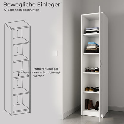 Schrank Mehrzweckschrank 40 und 50 cm Breite 180 cm Höhe mit vier Einlegeböden schmaler Aktenschrank Organizer Kleiderschrank aus MDF Holz