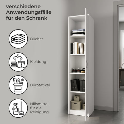 Schrank Mehrzweckschrank 40 und 50 cm Breite 180 cm Höhe mit vier Einlegeböden schmaler Aktenschrank Organizer Kleiderschrank aus MDF Holz