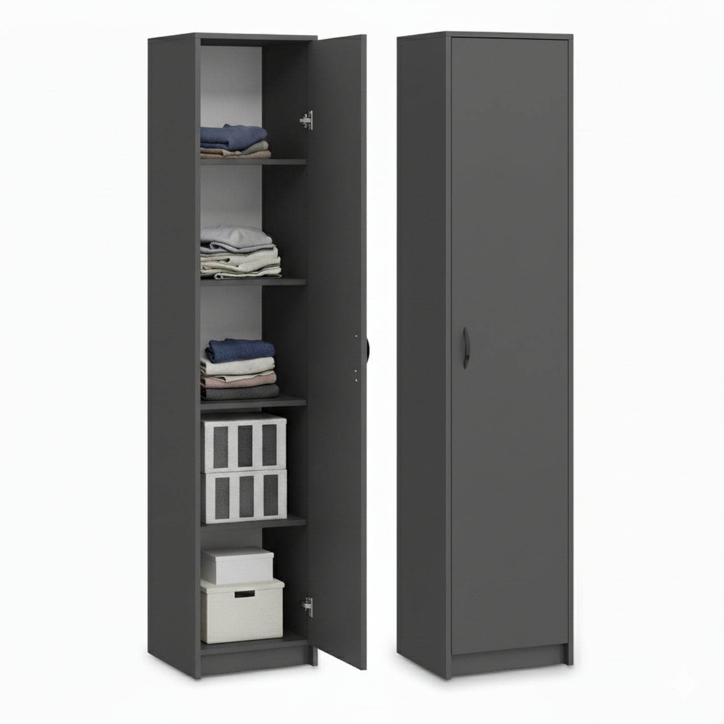 Schrank Mehrzweckschrank 40 und 50 cm Breite 180 cm Höhe mit vier Einlegeböden schmaler Aktenschrank Organizer Kleiderschrank aus MDF Holz