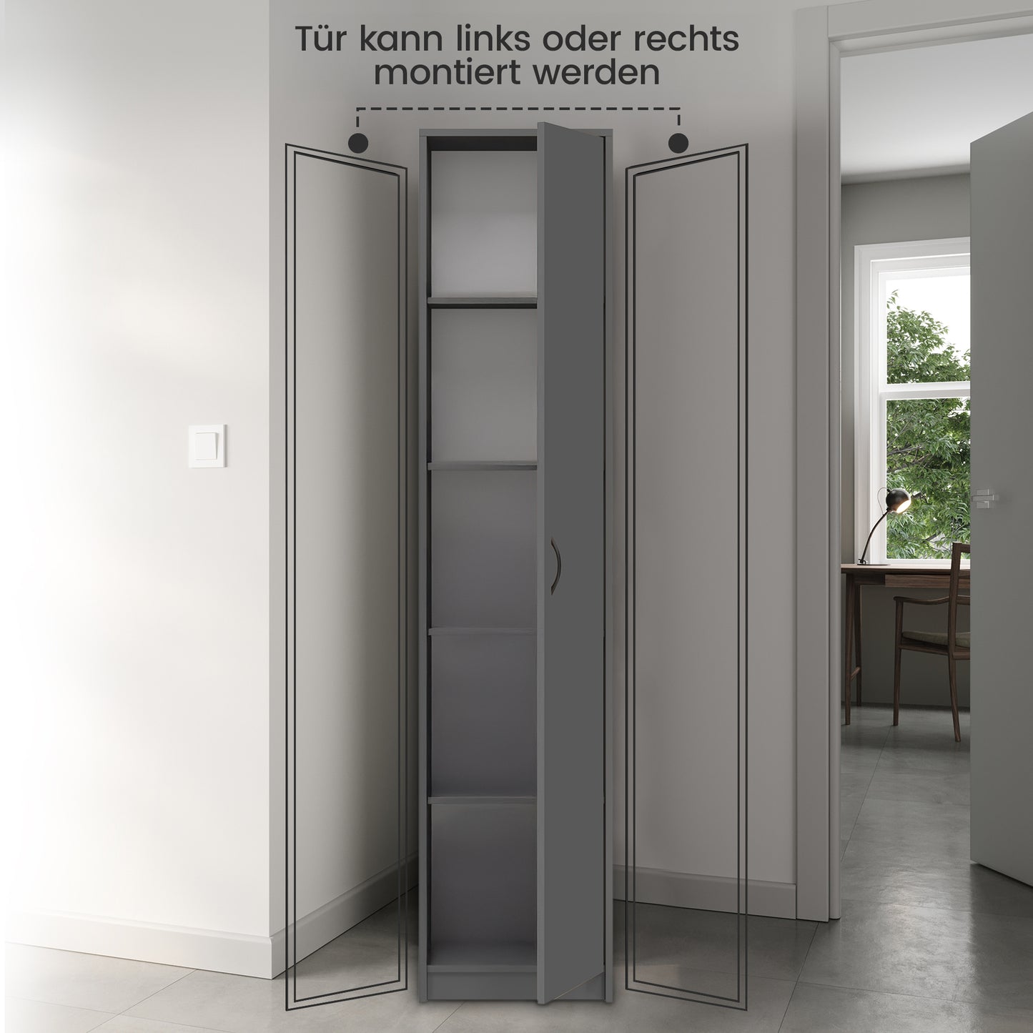 Schrank Mehrzweckschrank 40 und 50 cm Breite 180 cm Höhe mit vier Einlegeböden schmaler Aktenschrank Organizer Kleiderschrank aus MDF Holz