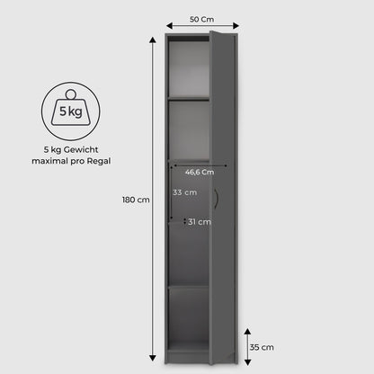 Schrank Mehrzweckschrank 40 und 50 cm Breite 180 cm Höhe mit vier Einlegeböden schmaler Aktenschrank Organizer Kleiderschrank aus MDF Holz
