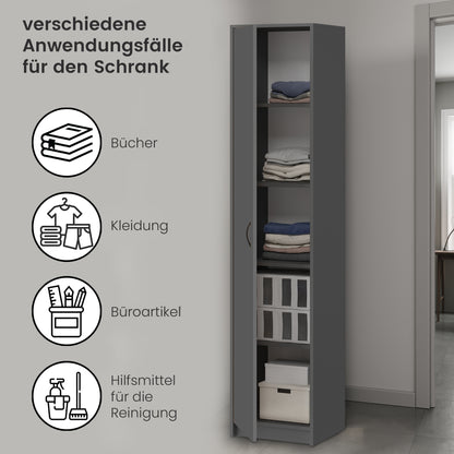 Schrank Mehrzweckschrank 40 und 50 cm Breite 180 cm Höhe mit vier Einlegeböden schmaler Aktenschrank Organizer Kleiderschrank aus MDF Holz