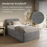 Home Collective Polsterbett Doppelbett Bett mit verstellbarem Lattenrost & Stauraum, wählbare Matratze (Federkern H2 / Kaltschaum H3) viele Größen verfügbar Kordstoff