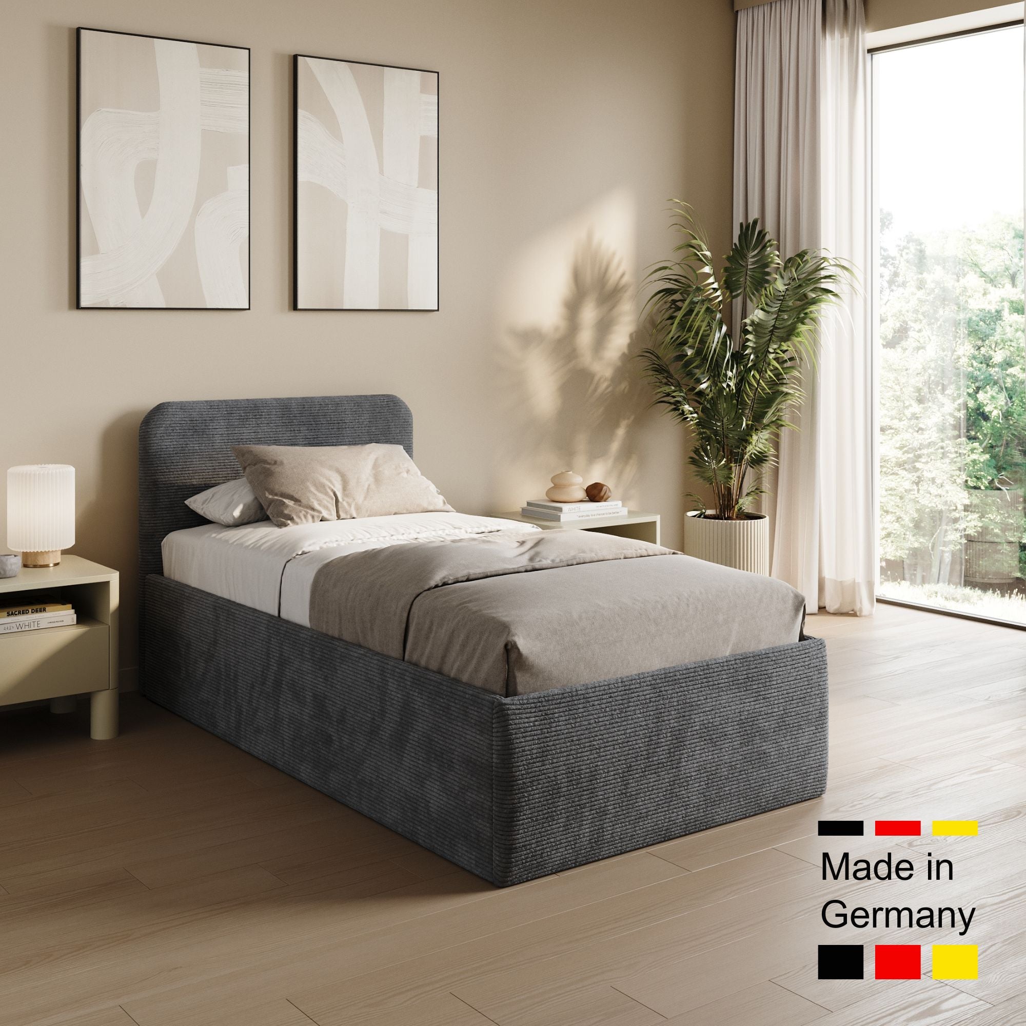 Home Collective Polsterbett Doppelbett Bett mit verstellbarem Lattenrost & Stauraum, wählbare Matratze (Federkern H2 / Kaltschaum H3) viele Größen verfügbar Kordstoff