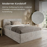 Home Collective Polsterbett Doppelbett Bett mit verstellbarem Lattenrost & Stauraum, wählbare Matratze (Federkern H2 / Kaltschaum H3) viele Größen verfügbar Kordstoff