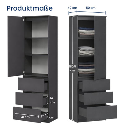 Home Collective Kleiderschrank mit Tür 50x40x180 cm – Garderobenschrank & Mehrzweckschrank mit 3–5 Einlegeböden und optional Schubladen Schrank für Schlafzimmer Flur Büro