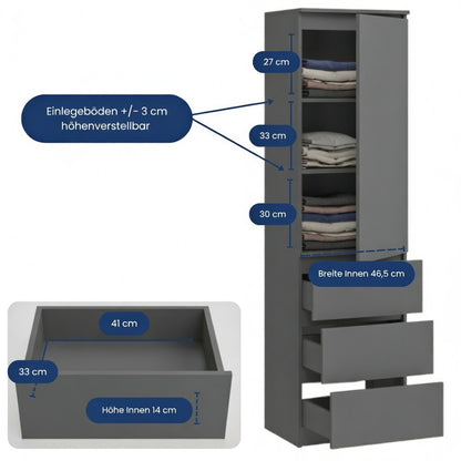 Home Collective Kleiderschrank mit Tür 50x40x180 cm – Garderobenschrank & Mehrzweckschrank mit 3–5 Einlegeböden und optional Schubladen Schrank für Schlafzimmer Flur Büro