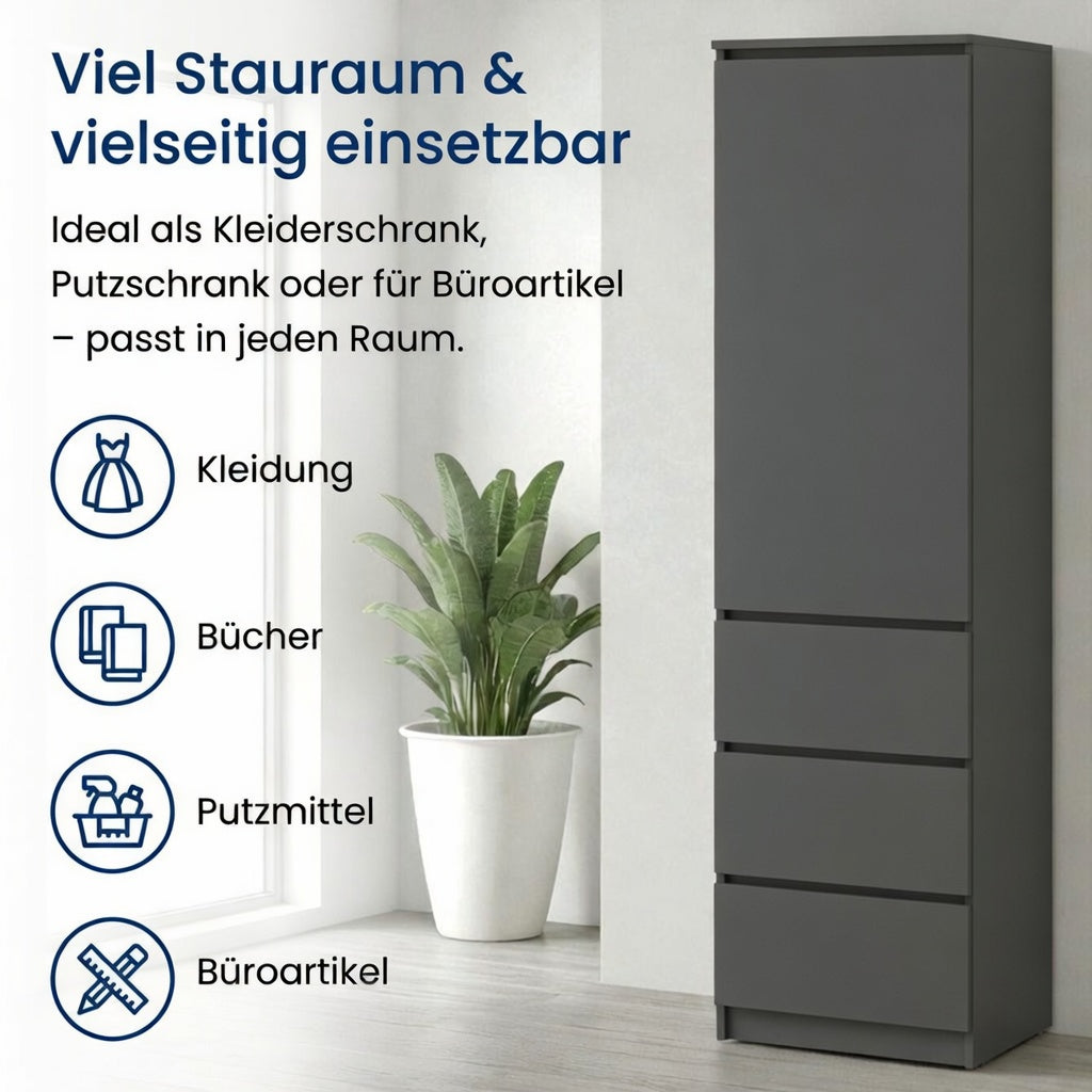 Home Collective Kleiderschrank mit Tür 50x40x180 cm – Garderobenschrank & Mehrzweckschrank mit 3–5 Einlegeböden und optional Schubladen Schrank für Schlafzimmer Flur Büro
