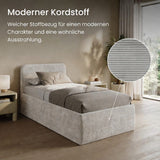 Home Collective Polsterbett Doppelbett Bett mit verstellbarem Lattenrost & Stauraum, viele Größen verfügbar Kordstoff, erhältlich in Hellbeige, Grau und Anthrazit