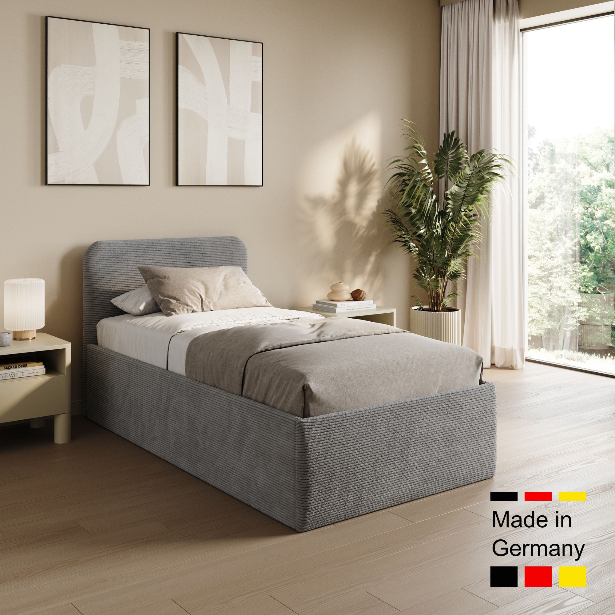 Home Collective Polsterbett Doppelbett Bett mit verstellbarem Lattenrost & Stauraum, viele Größen verfügbar Kordstoff, erhältlich in Hellbeige, Grau und Anthrazit