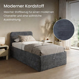 Home Collective Polsterbett Doppelbett Bett mit verstellbarem Lattenrost & Stauraum, viele Größen verfügbar Kordstoff, erhältlich in Hellbeige, Grau und Anthrazit
