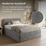Home Collective Polsterbett Doppelbett Bett mit verstellbarem Lattenrost & Stauraum, viele Größen verfügbar Kordstoff, erhältlich in Hellbeige, Grau und Anthrazit