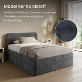 Home Collective Polsterbett Doppelbett Bett mit verstellbarem Lattenrost & Stauraum, viele Größen verfügbar Kordstoff, erhältlich in Hellbeige, Grau und Anthrazit