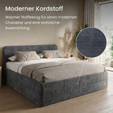 Home Collective Polsterbett Doppelbett Bett mit verstellbarem Lattenrost & Stauraum, viele Größen verfügbar Kordstoff, erhältlich in Hellbeige, Grau und Anthrazit
