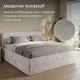 Home Collective Polsterbett Doppelbett Bett mit verstellbarem Lattenrost & Stauraum, viele Größen verfügbar Kordstoff, erhältlich in Hellbeige, Grau und Anthrazit
