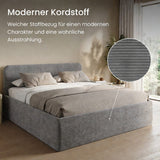 Home Collective Polsterbett Doppelbett Bett mit verstellbarem Lattenrost & Stauraum, viele Größen verfügbar Kordstoff, erhältlich in Hellbeige, Grau und Anthrazit