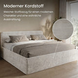 Home Collective Polsterbett Doppelbett Bett mit verstellbarem Lattenrost & Stauraum, viele Größen verfügbar Kordstoff, erhältlich in Hellbeige, Grau und Anthrazit