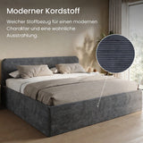 Home Collective Polsterbett Doppelbett Bett mit verstellbarem Lattenrost & Stauraum, viele Größen verfügbar Kordstoff, erhältlich in Hellbeige, Grau und Anthrazit