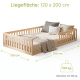 Kids Collective Kinderbett Bodenbett mit Rausfallschutz & Lattenrost Montessori Bett Bed Gitterbett Kinder Jugendbett Einzelbett | Weiß | Größen 90x200 120x200 140x200 cm