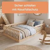 Kids Collective Kinderbett Bodenbett mit Rausfallschutz & Lattenrost Montessori Bett Bed Gitterbett Kinder Jugendbett Einzelbett | Weiß | Größen 90x200 120x200 140x200 cm
