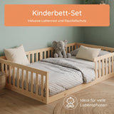 Kids Collective Kinderbett Bodenbett mit Rausfallschutz & Lattenrost Montessori Bett Bed Gitterbett Kinder Jugendbett Einzelbett | Weiß | Größen 90x200 120x200 140x200 cm