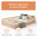 Kids Collective Kinderbett Bodenbett mit Rausfallschutz & Lattenrost Montessori Bett Bed Gitterbett Kinder Jugendbett Einzelbett | Weiß | Größen 90x200 120x200 140x200 cm