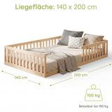 Kids Collective Kinderbett Bodenbett mit Rausfallschutz & Lattenrost Montessori Bett Bed Gitterbett Kinder Jugendbett Einzelbett | Weiß | Größen 90x200 120x200 140x200 cm