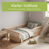 Kids Collective Kinderbett Bodenbett mit Rausfallschutz & Lattenrost Montessori Bett Bed Gitterbett Kinder Jugendbett Einzelbett | Weiß | Größen 90x200 120x200 140x200 cm
