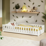 Kinderbett Bodenbett mit Rausfallschutz & Lattenrost Montessori Bett Bed Gitterbett Kinder Jugendbett Einzelbett | Verfügbare Größen: 80x160, 80x180, 90x190, 90x200, 120x200, 140x200 cm