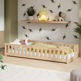 Kinderbett Bodenbett mit Rausfallschutz & Lattenrost Montessori Bett Bed Gitterbett Kinder Jugendbett Einzelbett | Verfügbare Größen: 80x160, 80x180, 90x190, 90x200, 120x200, 140x200 cm
