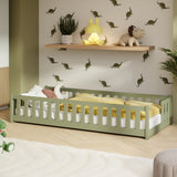 Kinderbett Bodenbett mit Rausfallschutz & Lattenrost Montessori Bett Bed Gitterbett Kinder Jugendbett Einzelbett | Verfügbare Größen: 80x160, 80x180, 90x190, 90x200, 120x200, 140x200 cm