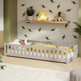 Kinderbett Bodenbett mit Rausfallschutz & Lattenrost Montessori Bett Bed Gitterbett Kinder Jugendbett Einzelbett | Verfügbare Größen: 80x160, 80x180, 90x190, 90x200, 120x200, 140x200 cm