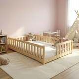 Kinderbett Bodenbett mit Rausfallschutz & Lattenrost Montessori Bett Bed Gitterbett Kinder Jugendbett Einzelbett | Verfügbare Größen: 80x160, 80x180, 90x190, 90x200, 120x200, 140x200 cm