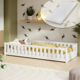 Kinderbett Bodenbett mit Rausfallschutz & Lattenrost Montessori Bett Bed Gitterbett Kinder Jugendbett Einzelbett | Verfügbare Größen: 80x160, 80x180, 90x190, 90x200, 120x200, 140x200 cm