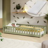 Kinderbett Bodenbett mit Rausfallschutz & Lattenrost Montessori Bett Bed Gitterbett Kinder Jugendbett Einzelbett | Verfügbare Größen: 80x160, 80x180, 90x190, 90x200, 120x200, 140x200 cm