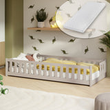 Kinderbett Bodenbett mit Rausfallschutz & Lattenrost Montessori Bett Bed Gitterbett Kinder Jugendbett Einzelbett | Verfügbare Größen: 80x160, 80x180, 90x190, 90x200, 120x200, 140x200 cm