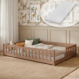 Kinderbett Bodenbett mit Rausfallschutz & Lattenrost Montessori Bett Bed Gitterbett Kinder Jugendbett Einzelbett | Verfügbare Größen: 80x160, 80x180, 90x190, 90x200, 120x200, 140x200 cm