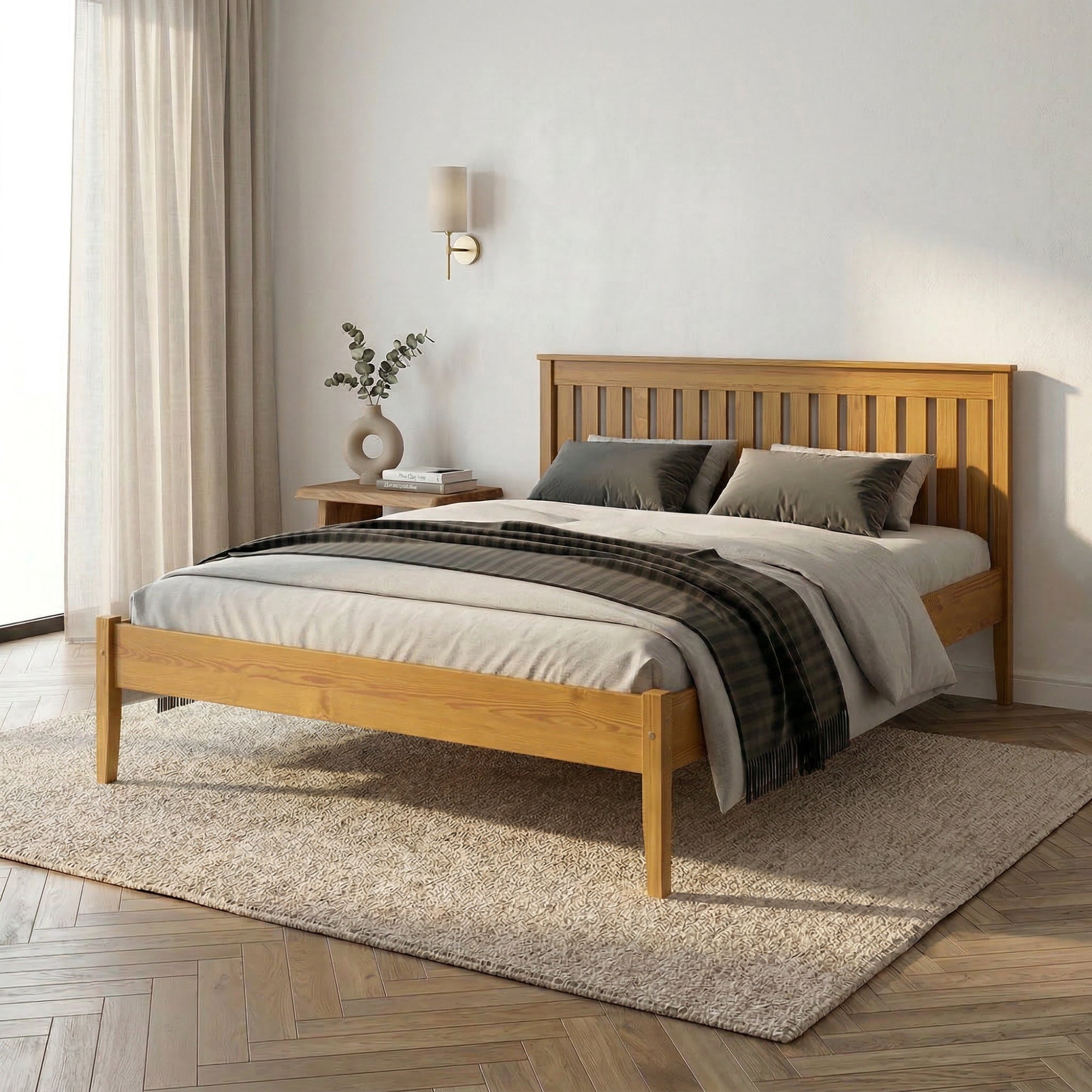 Home Collective Massivholzbett Doppelbett Bett Kiefer Naturholz Bettgestell mit Lattenrost & Kopfteil | 120x200 140x20 160x200 180x200 | Schlafzimmer Jugendzimmer Gästezimmer | Kiefer oder Eiche