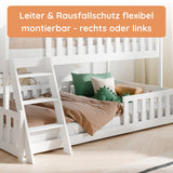 Etagenbett 90x200 / 120x200 Kinderbett Jugendbett Stockbett Hochbett mit Leiter, Rausfallschutz & Lattenrosten,  Kinder Bett von 4. bis 16. Lebensjahr Weiß