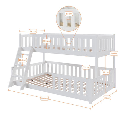 Etagenbett 90x200 / 120x200 Kinderbett Jugendbett Stockbett Hochbett mit Leiter, Rausfallschutz & Lattenrosten,  Kinder Bett von 4. bis 16. Lebensjahr Weiß