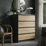 Kommode mit 4 Schubladen 76 & 80 cm Breite Kommode schmal Holz Schrank Kommode mit Schubladen Sideboard Highboard Anrichte Schlafzimmer Wohnzimmer Flur Büro Organizer