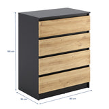 Kommode mit 4 Schubladen 76 & 80 cm Breite Kommode schmal Holz Schrank Kommode mit Schubladen Sideboard Highboard Anrichte Schlafzimmer Wohnzimmer Flur Büro Organizer